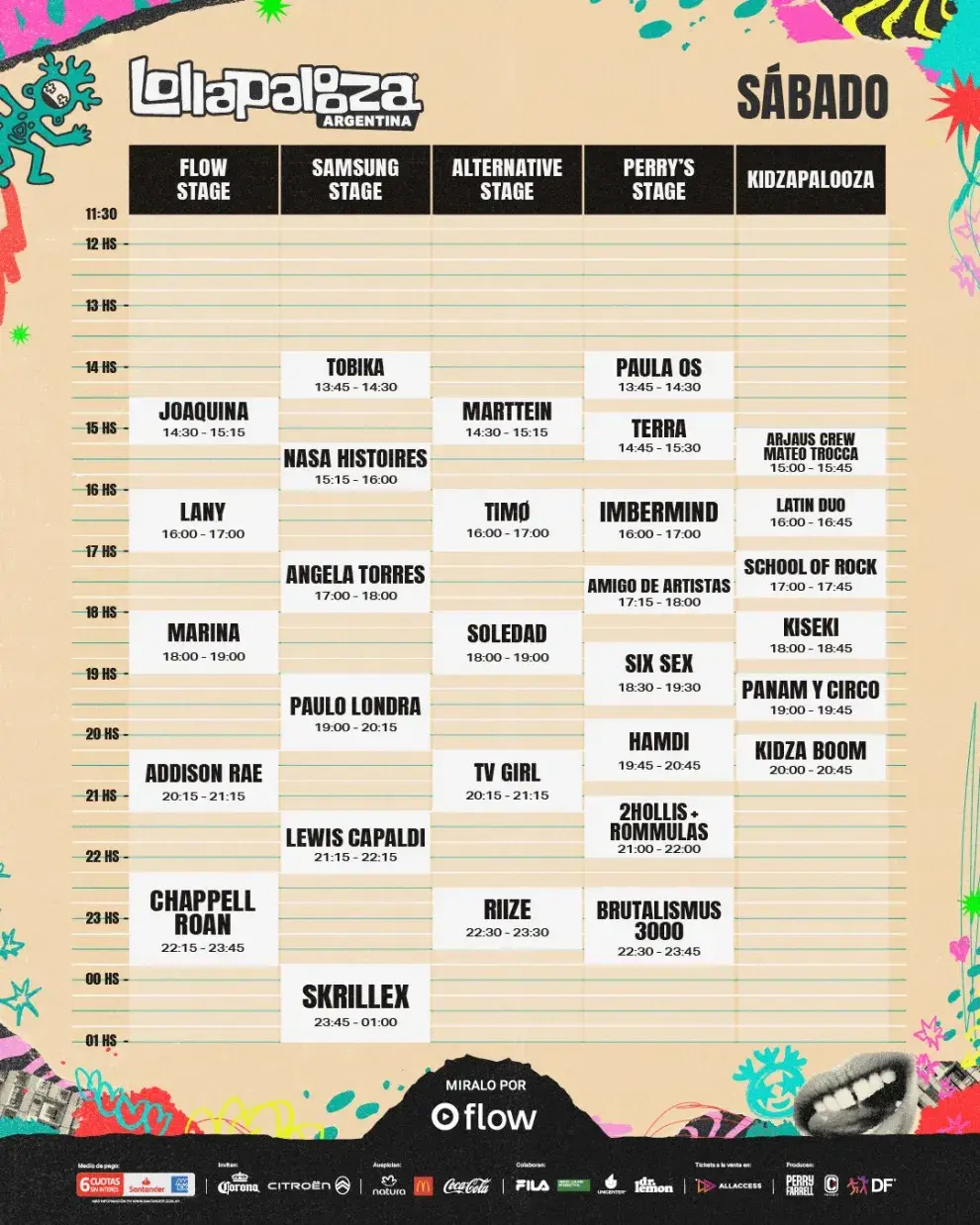 Foto de horarios del Lollapalooza Argentina 2026.