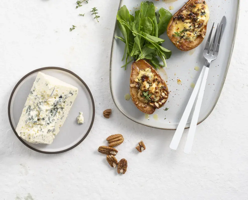 Peras grilladas con queso azul