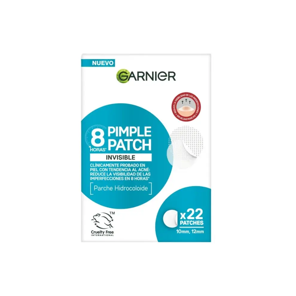 Pimple Patch, un parche invisible diseñado para reducir el tamaño del granito en aproximadamente 8 horas, mientras absorbe la suciedad acumulada y protege la piel de agentes externos. (GARNIER)