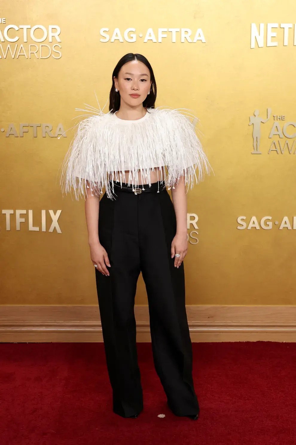 Yerin Ha, de Bridgerton, embajadora de los Actor Awards 2026, en la alfombra roja de los ex SAG Awards.
