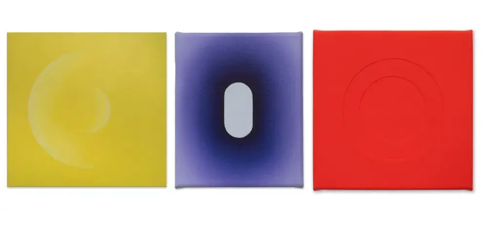 Cóncava convexa, Más allá y Concéntrica, las obras de Picabea en superficies monocromas.