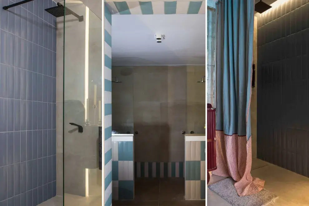 Revestimientos con ritmo. Patrones dinámicos y verticales propuestos por Iván Nahas y Paula Ingle, Sara Plazibat y Leti Rocco.