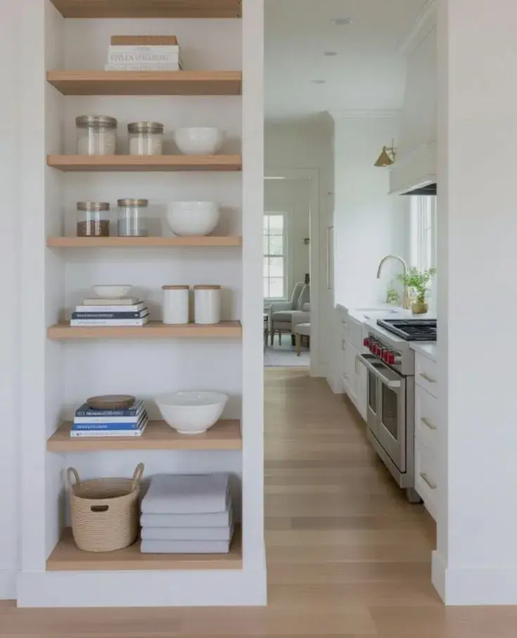Otra de las grandes protagonistas es la columna despensa, un mueble que va del piso al techo y maximiza el uso del espacio vertical.