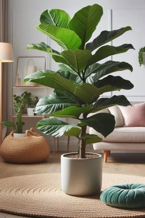 De hojas grandes, brillantes y con forma de violín, el ficus lyrata es una de las plantas más elegidas en interiorismo.