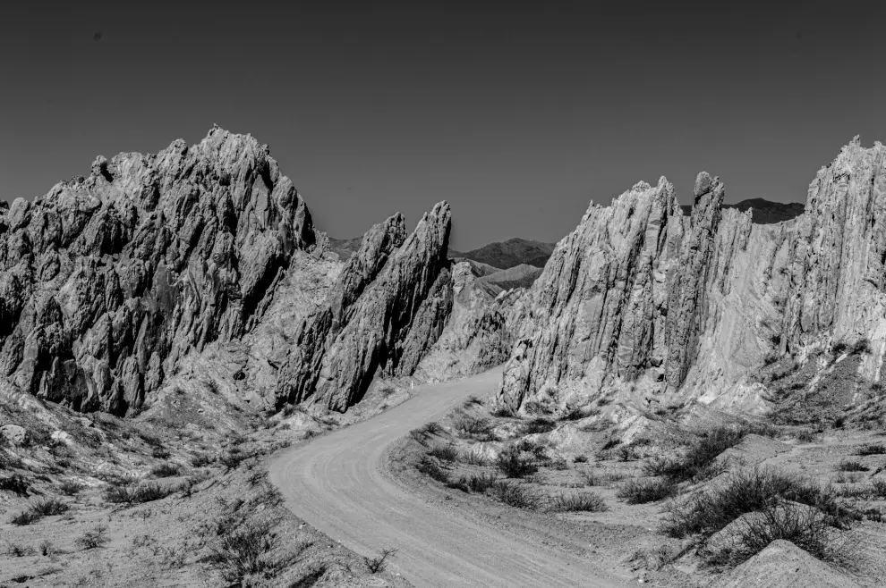 En la fotografía de Natalia Francia aparecen paisajes áridos, casi detenidos en el tiempo, aparecen rastros mínimos de presencia humana: un arco, un camino, una huella. 