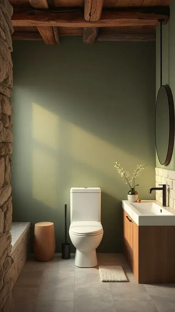 Los colores tierra ye l verde oliva invaden los baños