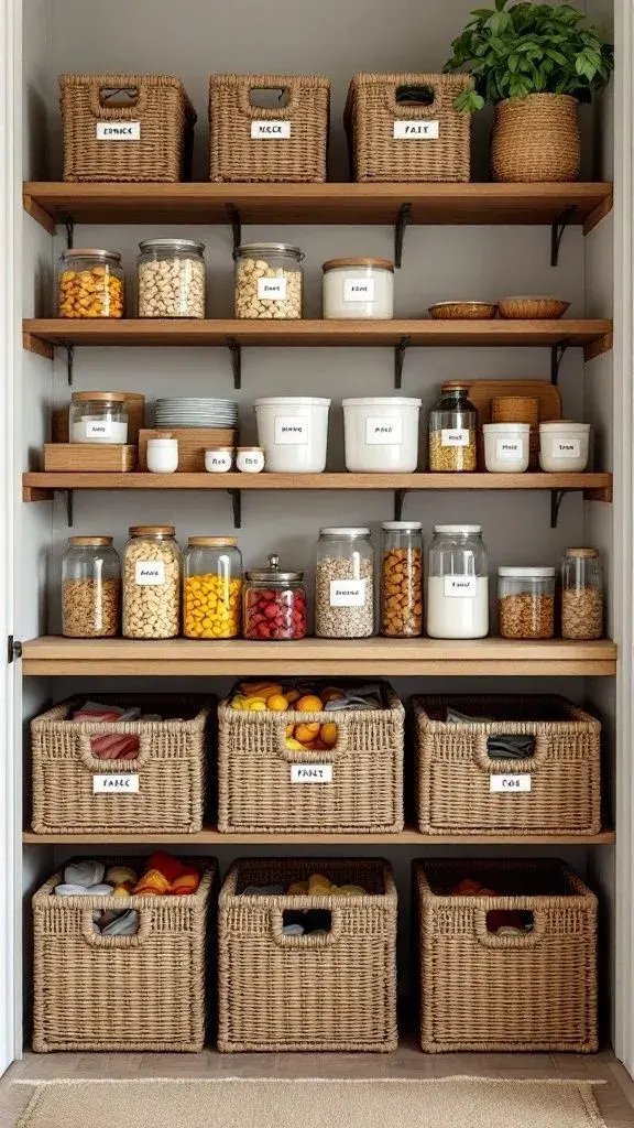 Los canastos o cajas organizadoras son ideales para esto, especialmente en alacenas profundas donde todo tiende a perderse.