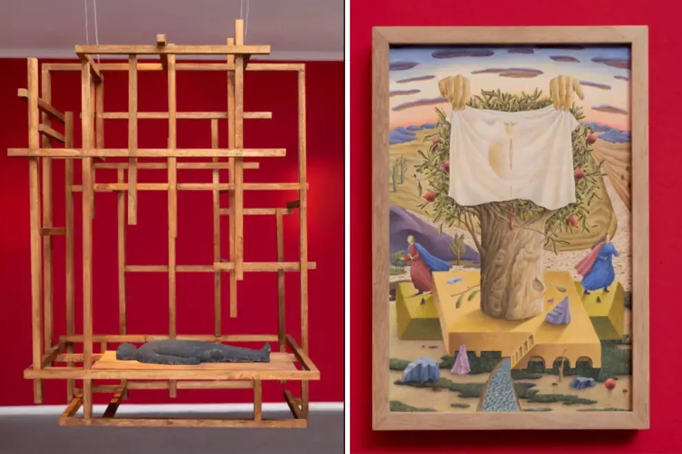 A la izquierda el premio estímulo y a la derecha, una mención de la Bienal de Arte Sacro. El Jurado de Premiación estuvo compuesto por José Emilio Burucúa, Marcela López Sastre y Julio Sánchez Baroni. 