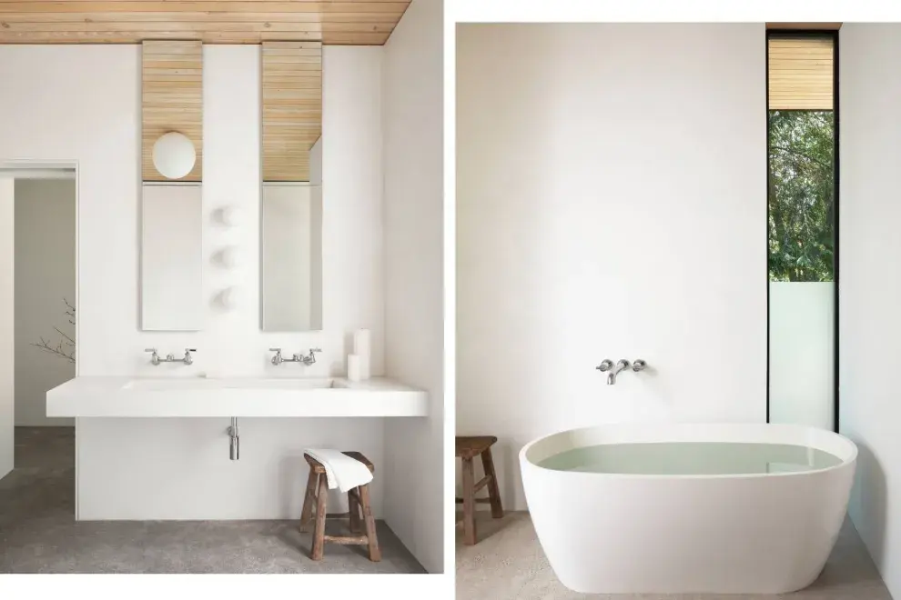 La combinación de materiales —madera, superficies minerales y terminaciones artesanales— define el carácter del espacio y le aporta profundidad.