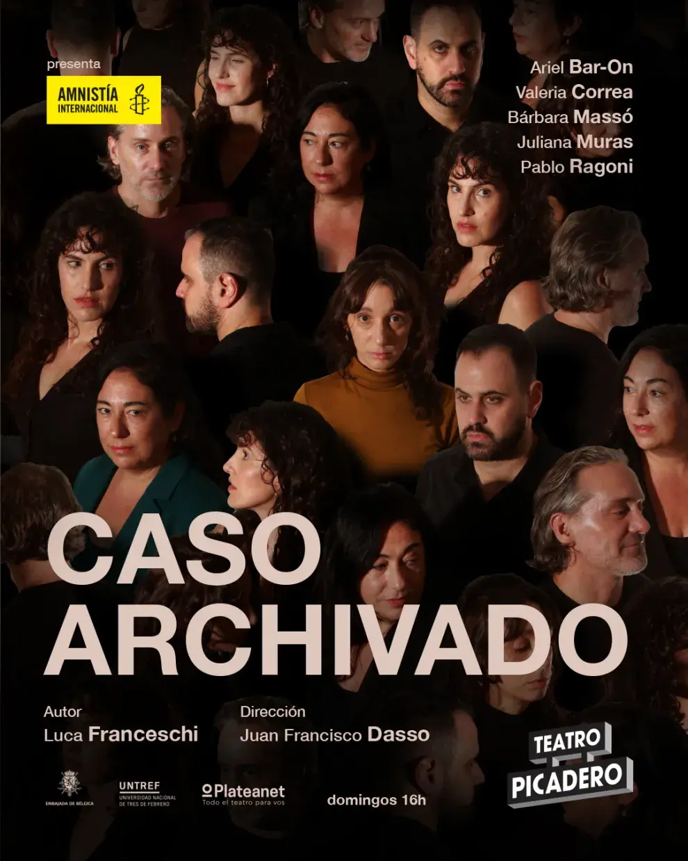 Caso archivado, escrita por el dramaturgo belga Luca Franceschi y dirigida en Argentina por Juan Francisco Dasso, se presenta en Teatro Picadero.
