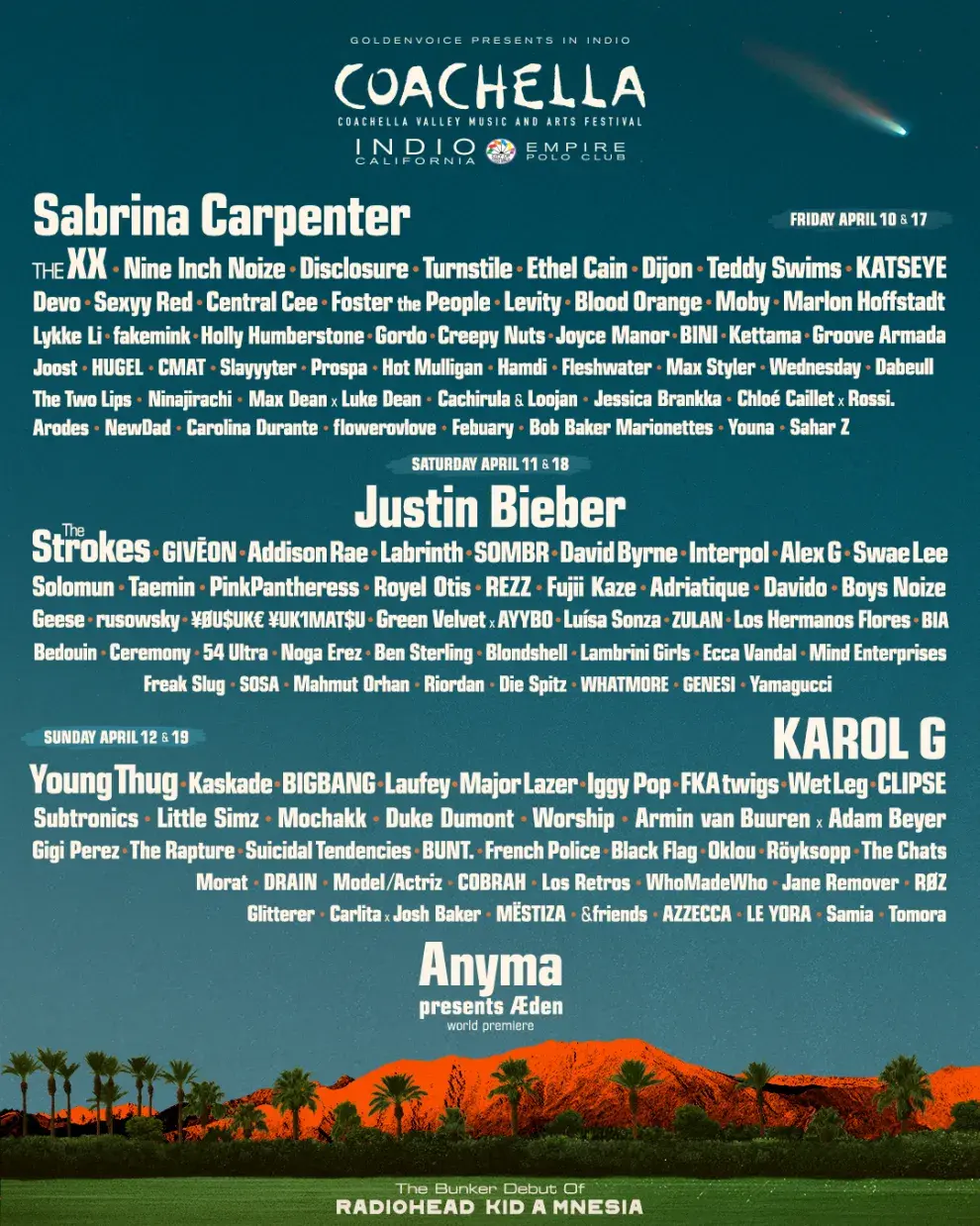 Foto del lineup de Coachella 2026.