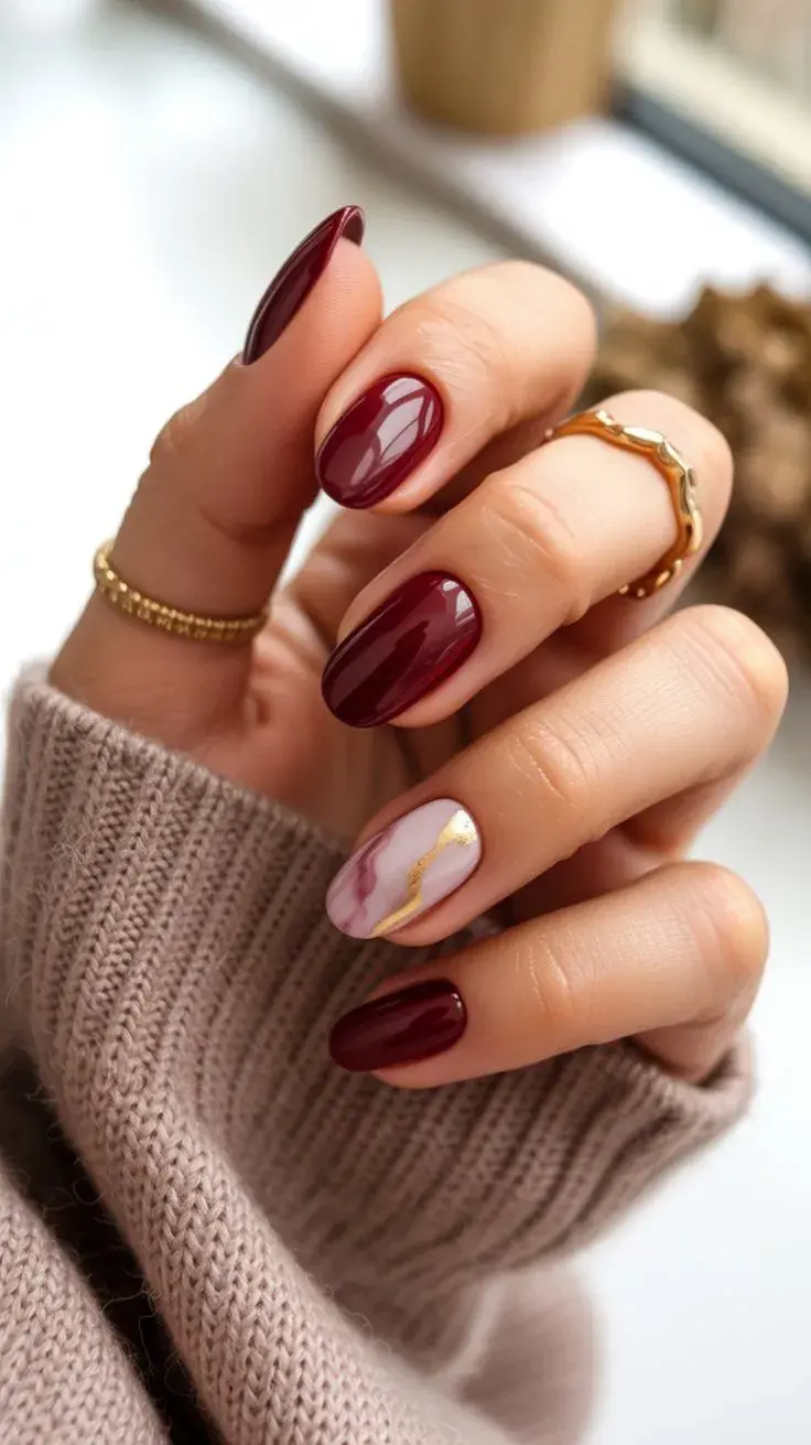 Los colores protagonistas de uñas para el otoño 2026: Borgoña y rojo vino.