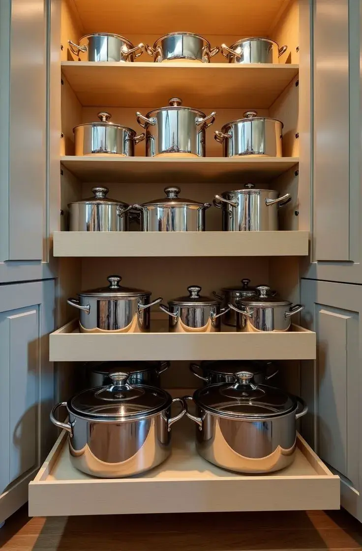 Foto de ollas organizadas.