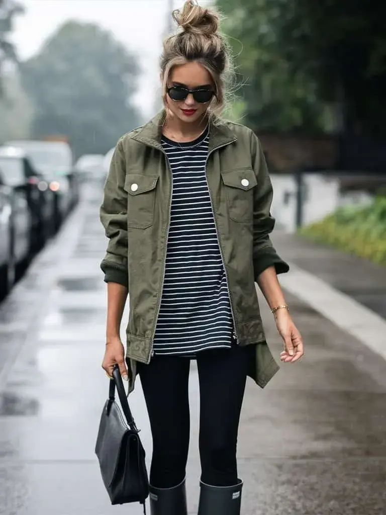  Los accesorios —bufandas XL, gorros de lana, paraguas transparentes— completan el conjunto y transforman un día lluvioso en un escenario para looks urbanos y sofisticados.