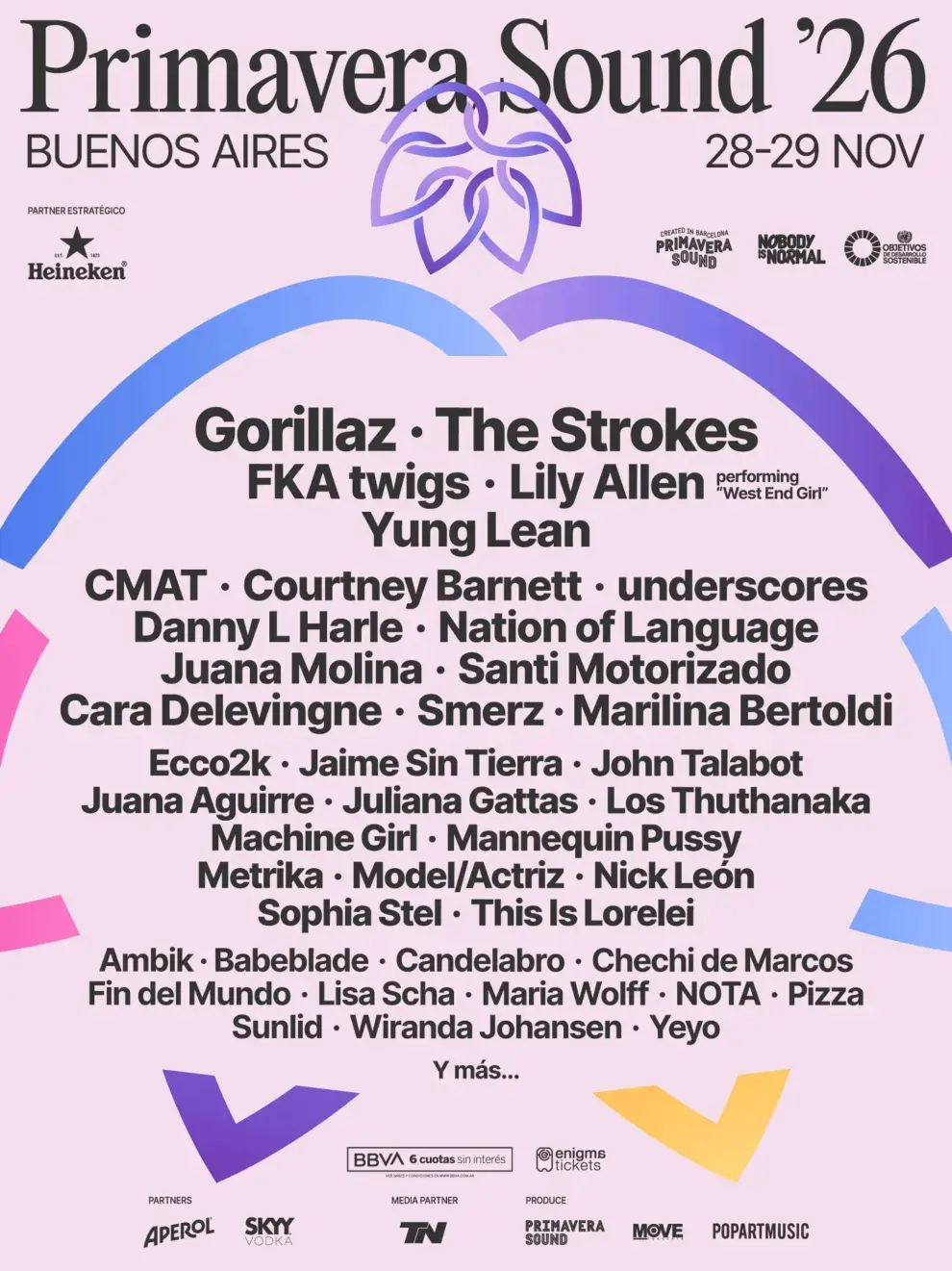 Foto del line up confirmado del Primavera Sound 2026 en Buenos Aires.