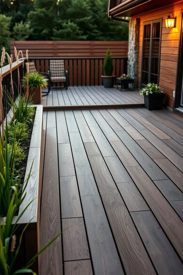 Foto de una terraza con piso de simil madera.