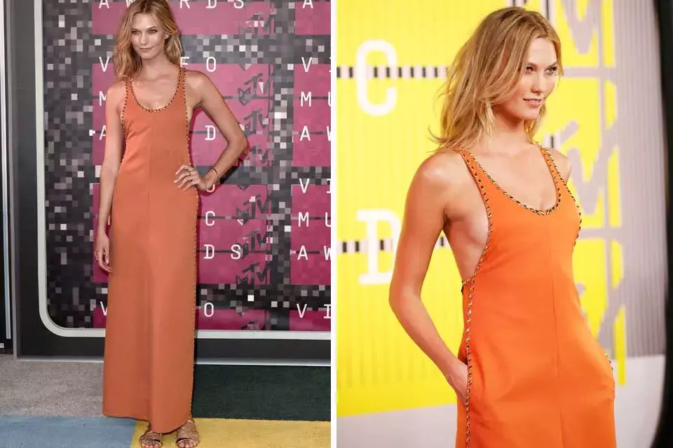 Karlie Kloss optó por un vestido naranja de Louis Vuitton. ¿Qué te parece?