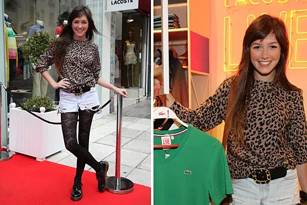 En la apertura del local de Lacoste, Cande Vetrano jugó a mezclar una blusa animal print con shorts deshilachados, medias de encaje y zapatos brogues ¿qué tal el resultado?