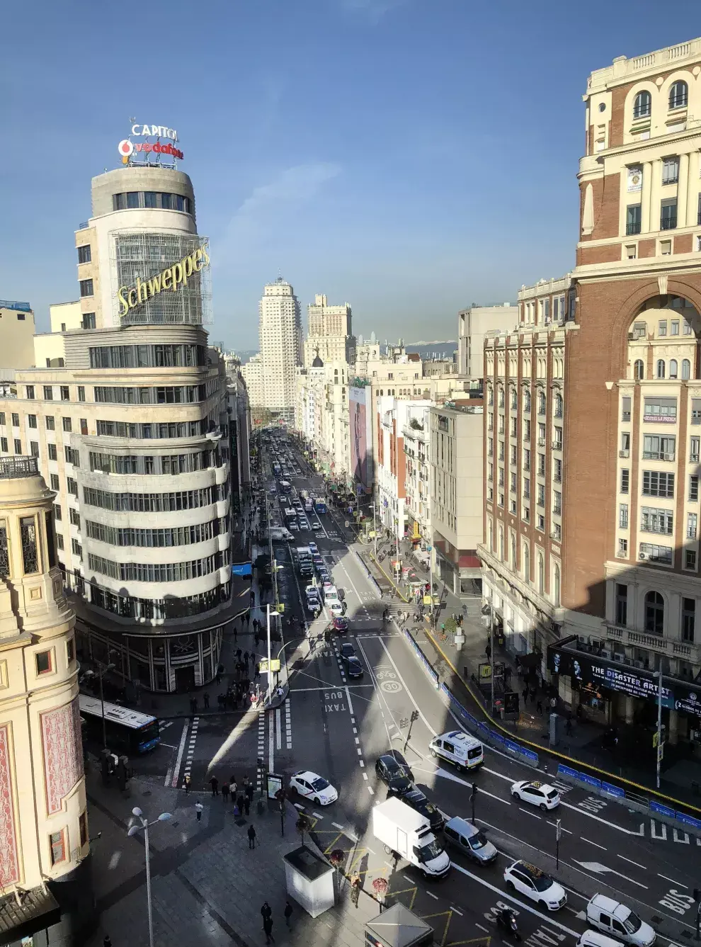 El edificio Carrión, otro emblema donde la Gran Vía gira hacia la Plaza España