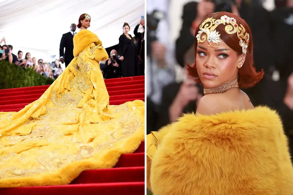 Rihanna se llevó todas las miradas con este diseño de Guo Pei. ¿No será mucho? ¿ustedes qué opinan?