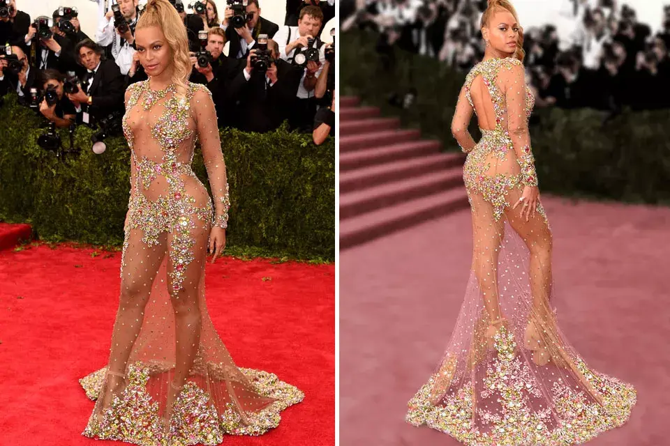 Beyoncé optó por un impresionante vestido de Givenchy con transparencias y bordado de piedras. ¡Muy sexy!