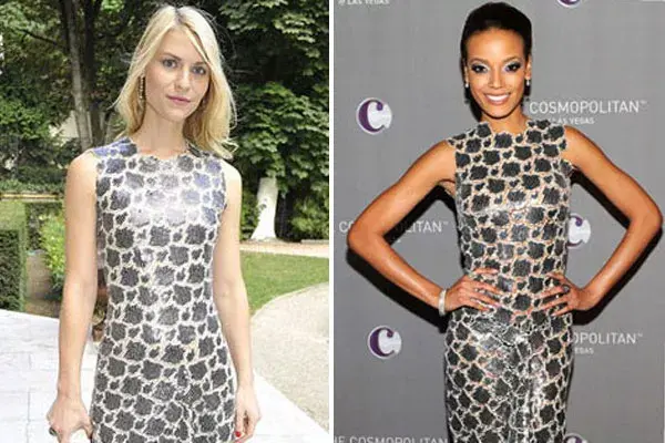 La actriz Claire Danes y la modelo Selita Ebanks, (ángel de Victoria´s Secret), mismo vestido, de día y de noche