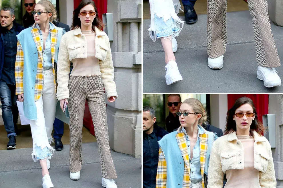 Gigi y Bella Hadid yendo al desfile de Alberta Ferretti en Milan