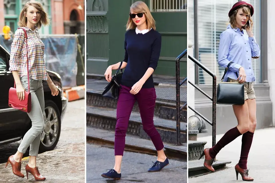 Taylor tiene un marcadísimo estilo preppy, por eso es fan de los zapatos acordonados tipo Oxford y los sombreritos tipo bombín