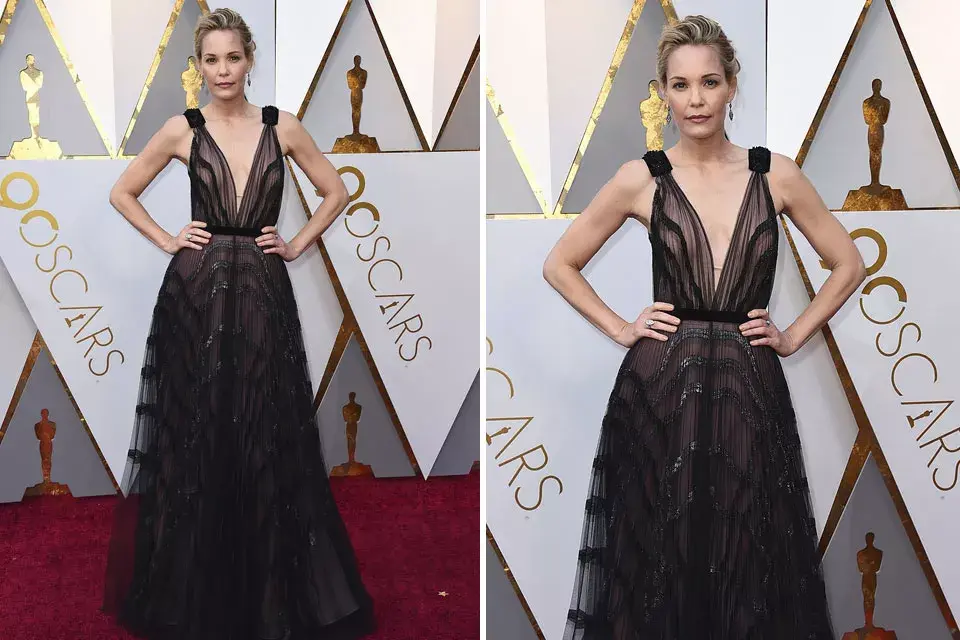 Leslie Bibb eligió un vestido de J Mendel con brillos y transparencias