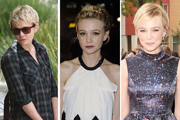 Carey Mulligan, con distintas opciones para un look con pelo corto: más desprolijo para el día, con hebillas o bien lacio para la noche