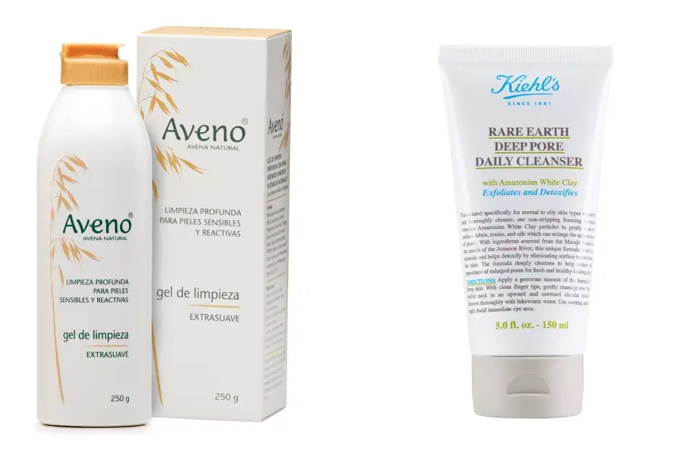 Gel de limpieza facial y corporal para piel sensible, deshidratada e inflamada. Humectante y protector. Posee una agradable textura sin dejar brillo oleoso. $299, Aveno. Rare Earth limpiador con arcilla blanca purificante, $750, Kiehl´s