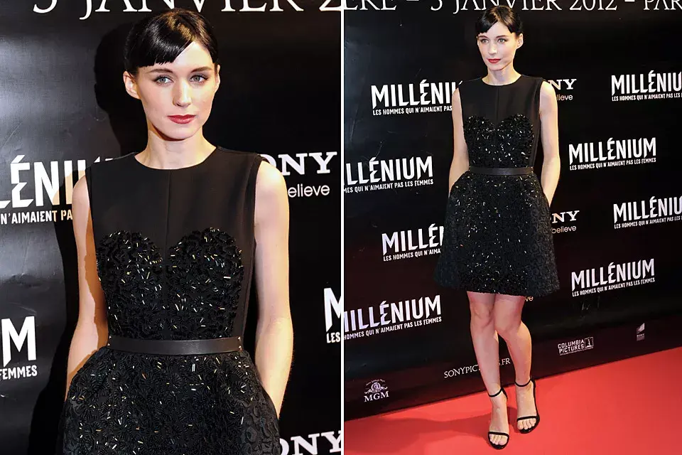 Rooney Mara, la actriz de la saga Millenium, eligió un vestidito negro, muy femenino, de Louis Vuitton
