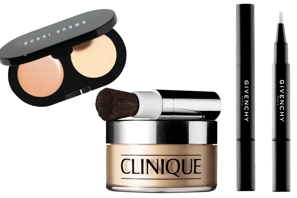 Kit 4: 1. Corrector con polvo incluido (Bobbi Brown, $425). 2. Blended Face Powder (Clinique, $490). 3. Mister light (Givenchy, $420)