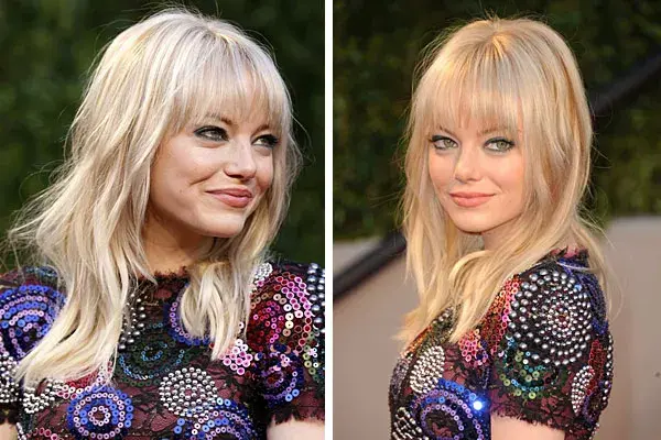 Ondas y flequillo, bien natural para la cabellera platinada de Emma Stone