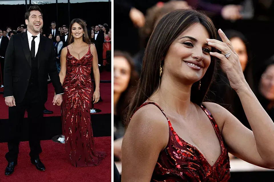 A pocas semanas de tener a su hijo, Penélope Cruz se animó a mostrarse en público. Lo hizo con un vestido bordó con lentejuelas bordadas en colorado de L Wren Scott