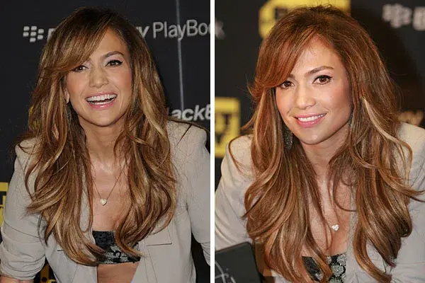 Pelo suelto con algunas ondas y flequillo al costado para Jennifer López