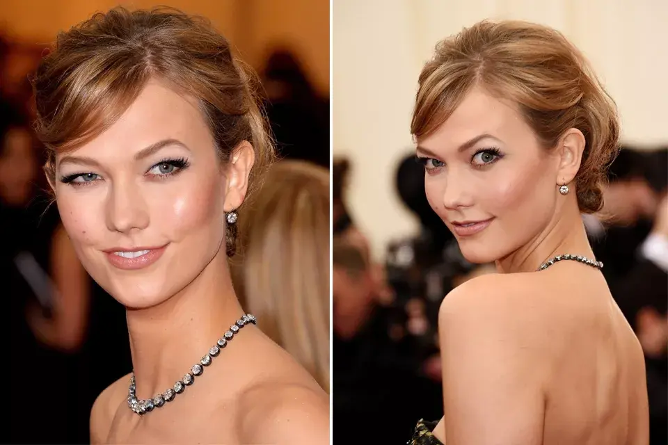 Karlie Kloss, otra de las modelos del momento, se hizo un recogido con ondas, maquillaje bien simple y joyas minimalistas