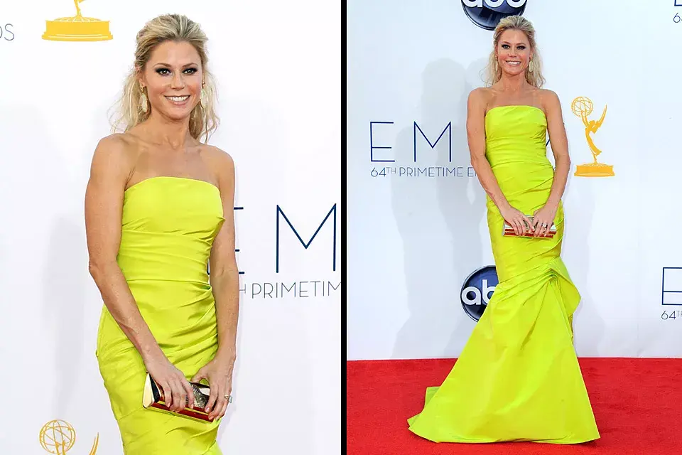 El neón también dijo presente en la red carpet: Julie Bowen, de Modern Family, se animó a este color para su strapless con drapeado de Monique Lhuillier