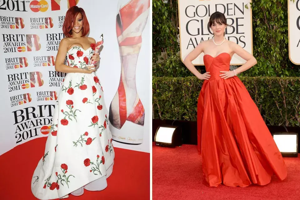 Rihanna y Zooey Deschanel con vestidos vaporosos, al mejor estilo princesas sobre la red carpet