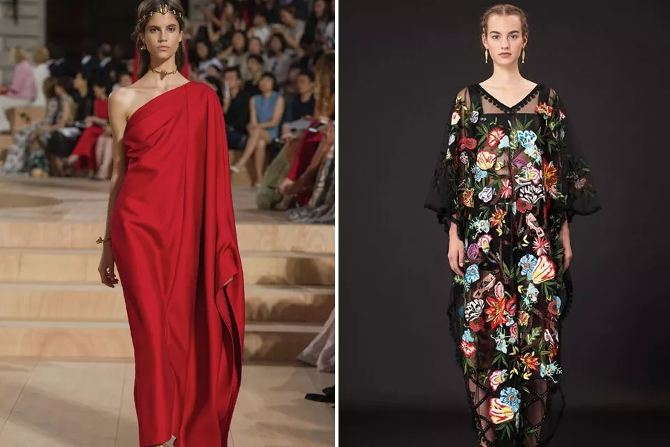 Sobre las pasarelas internacionales, Valentino impone las túnicas con un estilo más glamoroso y elegante