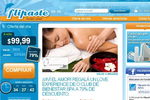 El sitio Flipaste (www.flipaste.com.ar) ofrece importantes descuentos (¡de más del 50 por ciento!) en sesiones de spa, lencería y chocolates.