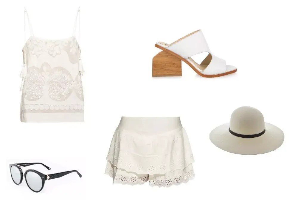 Anteojos (Absurda) Short (Bendito Pie, $610)  Top (Clara) Sandalias (Sette, $4980) Sombrero (Compañia de Sombreros, $468)