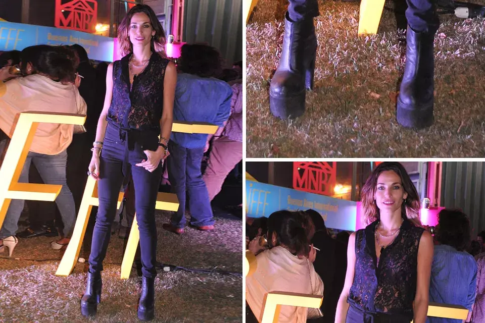 Otra famosa que se suma al negro. Flor Fabbiano eligió una camisa sin magas, chupines y botas con plataforma para asistir a uno de los tantos eventos de Buenos Aires
