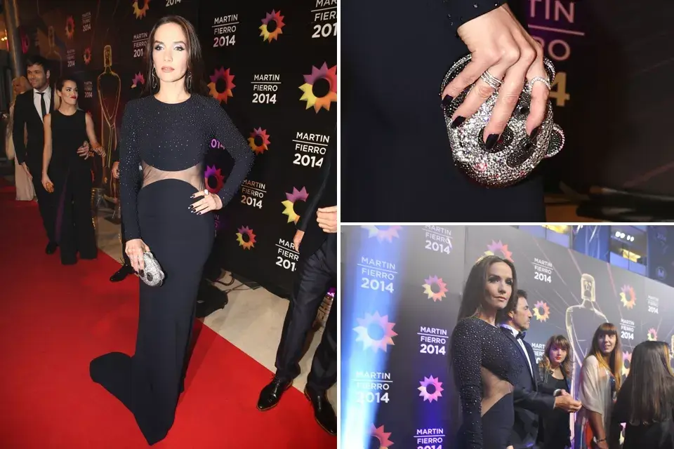 Natalia Oreiro lució un modelo de Stella McCartney, con recortes, al cuerpo y en color negro. Divino su clutch de brillantes con forma de oso, la última tendencia entre las celebrities