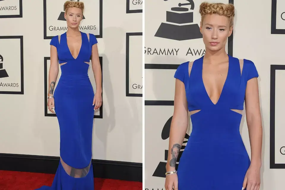 Iggy Azalea asistió al evento con un vestido azul eléctrico con aberturas, de Armani Privé