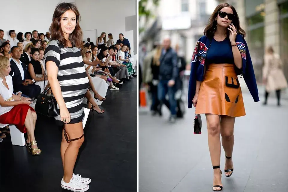 Miroslava Duma, la ex editora de Harper''s Bazaar Rusia y directora de Buro247, puede pasar de un minivestido rayado con zapatillas a las sandalias de taco y pollera de cuero sin problemas. ¡Divina!