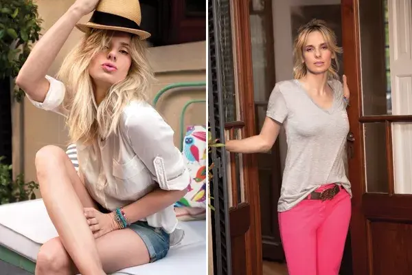 Izquierda: camisa de seda (Paula Cahen D’Aanvers, $760), Shorts (Clara Ibarguren by Julieta Cardinali, $720), Sombrero (Paula Cahen D’Anvers, $440), Pulseras con dijes (Dolores Iguacel, $75 c/u). Derecha: remera (Clara Ibarguren, $290), Ciagarette de Lycra (María Cher, $998), Cinturón (Besha, $358)