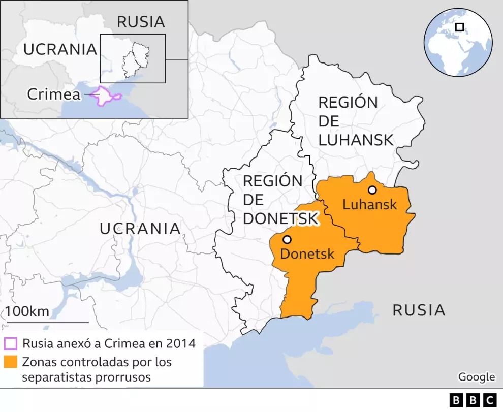 Las zonas controladas por grupos separatistas rusos.