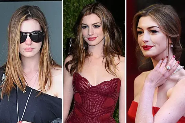 Anne Hathaway, con el pelo bien lacio para el día; y distintas opciones para ir a una fiesta