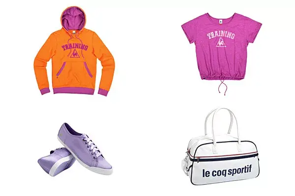 Opciones para el tiempo libre, como un buzo ($300), remera ($115), zapatillas ($240) y bolso 
($352), de  Le Coq Sportif